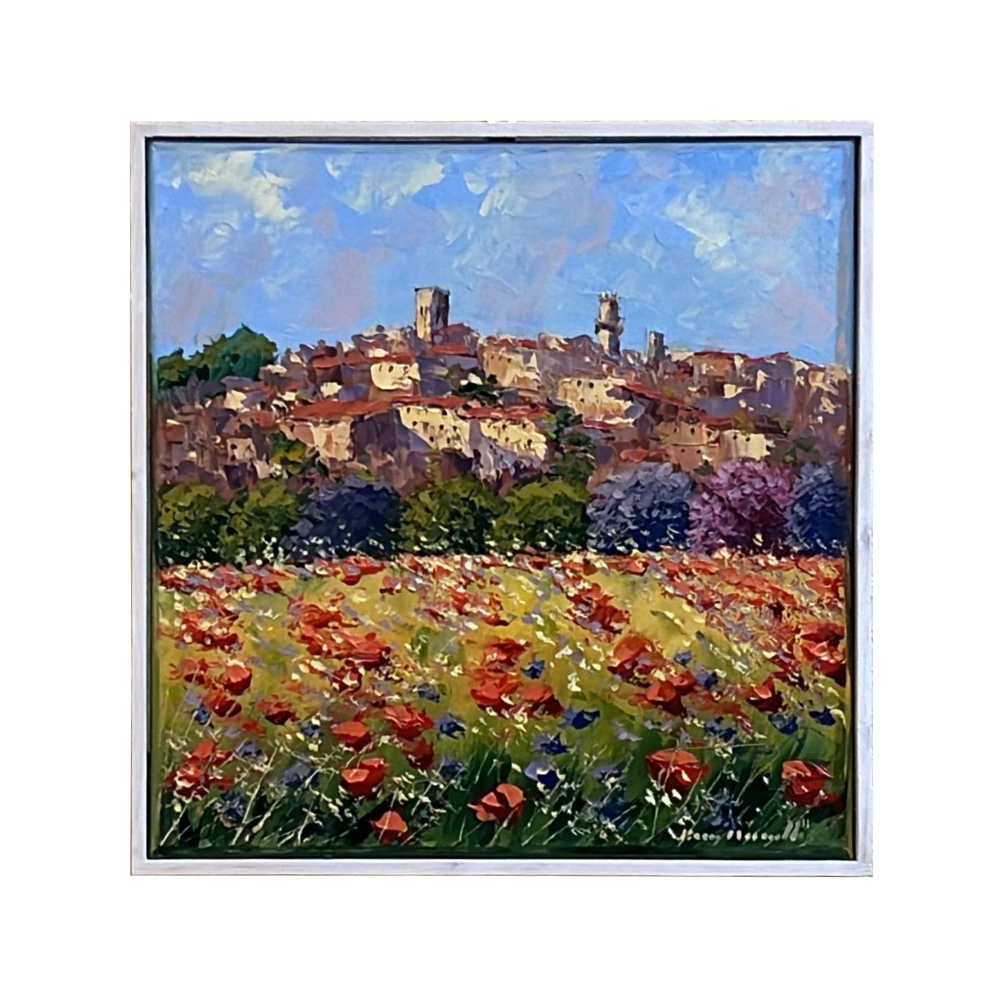 Hand-painted on canvas depicting a Tuscan landscape with Montepulciano