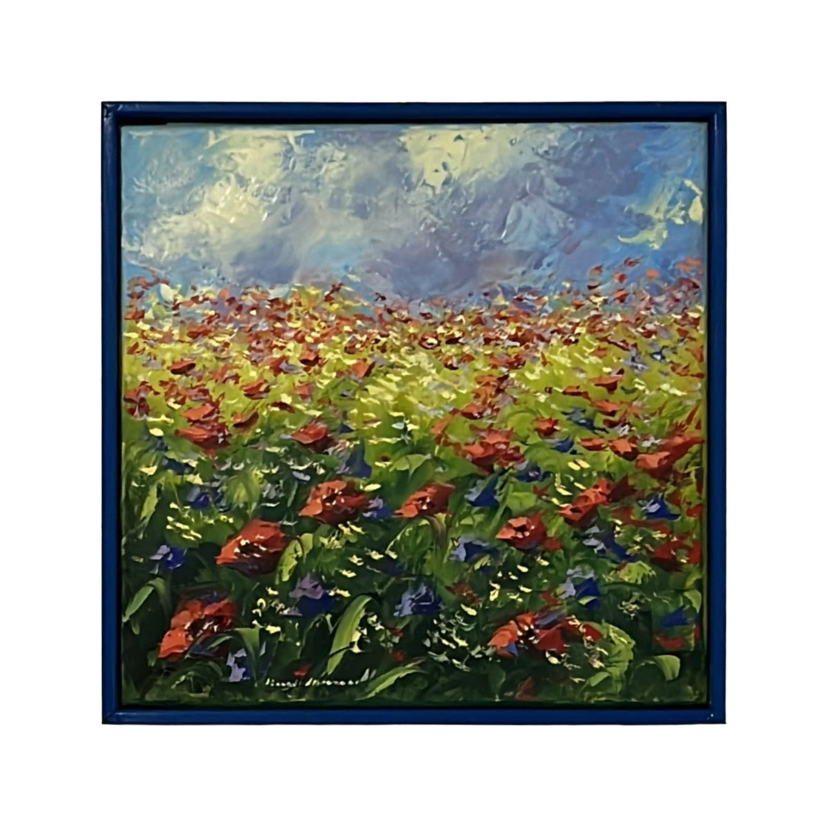 Hand-painted Tuscan Landscape on Canvas - Poppies - 40x40cm