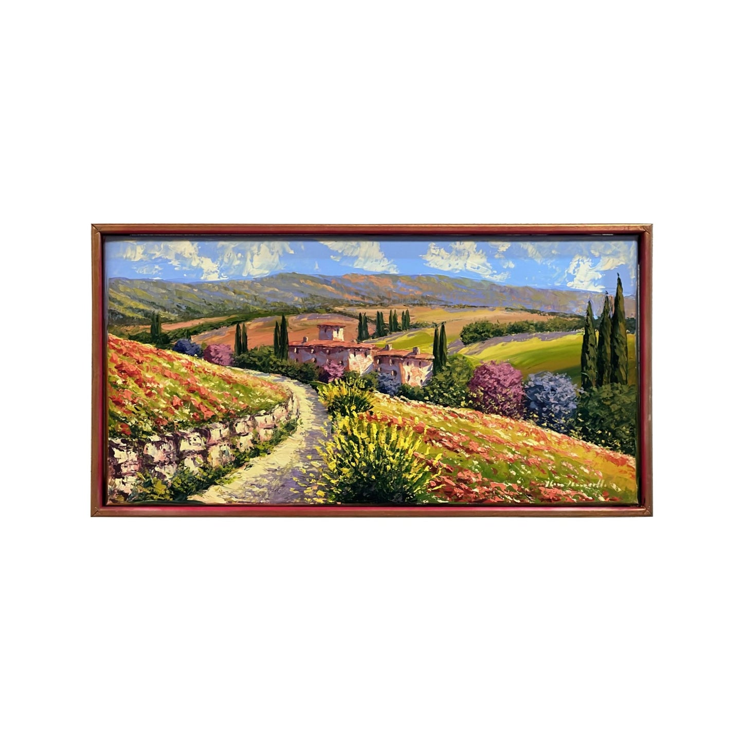 Hand-painted on canvas depicting a Tuscan landscape with Poppies