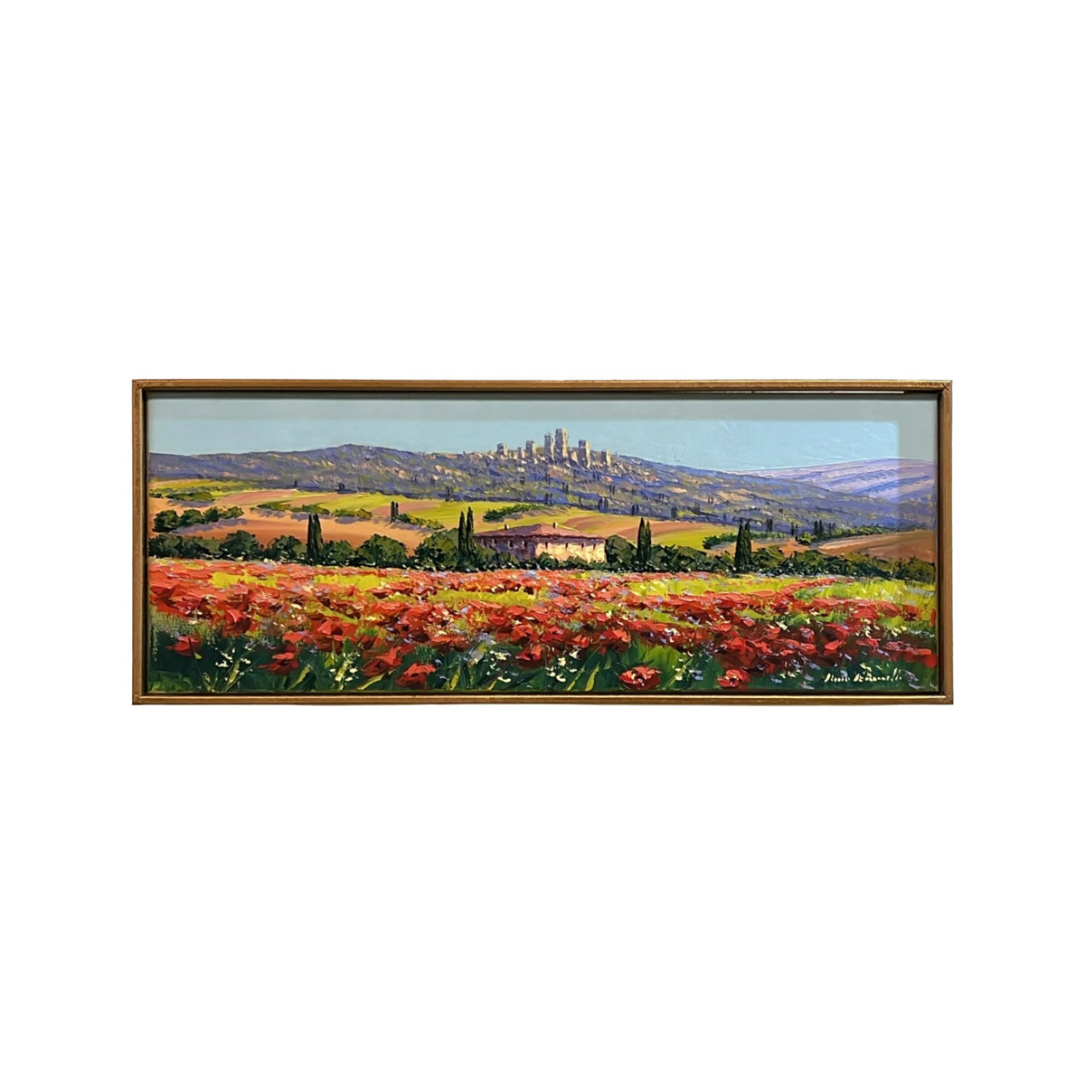 Hand-painted Tuscan Landscape on Canvas - San Gimignano - 80x30cm