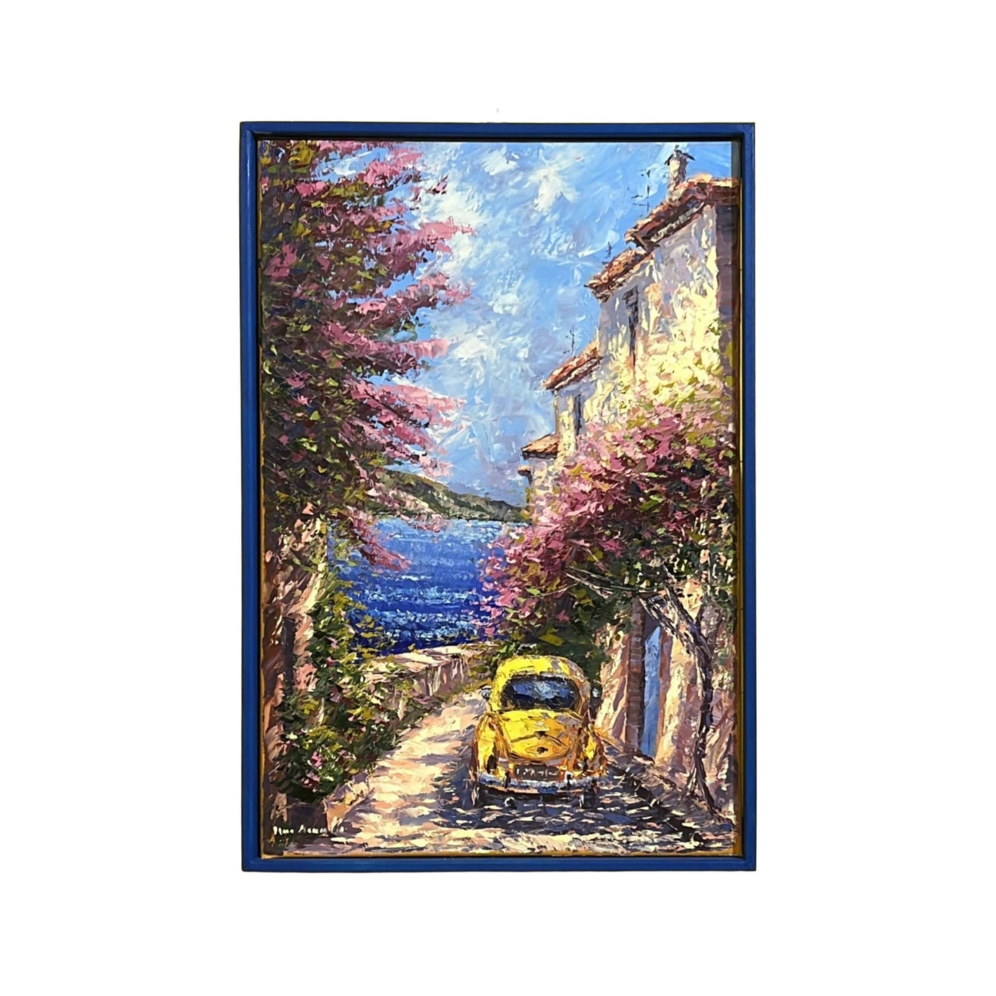 Hand-painted on canvas depicting a Tuscan landscape with sea