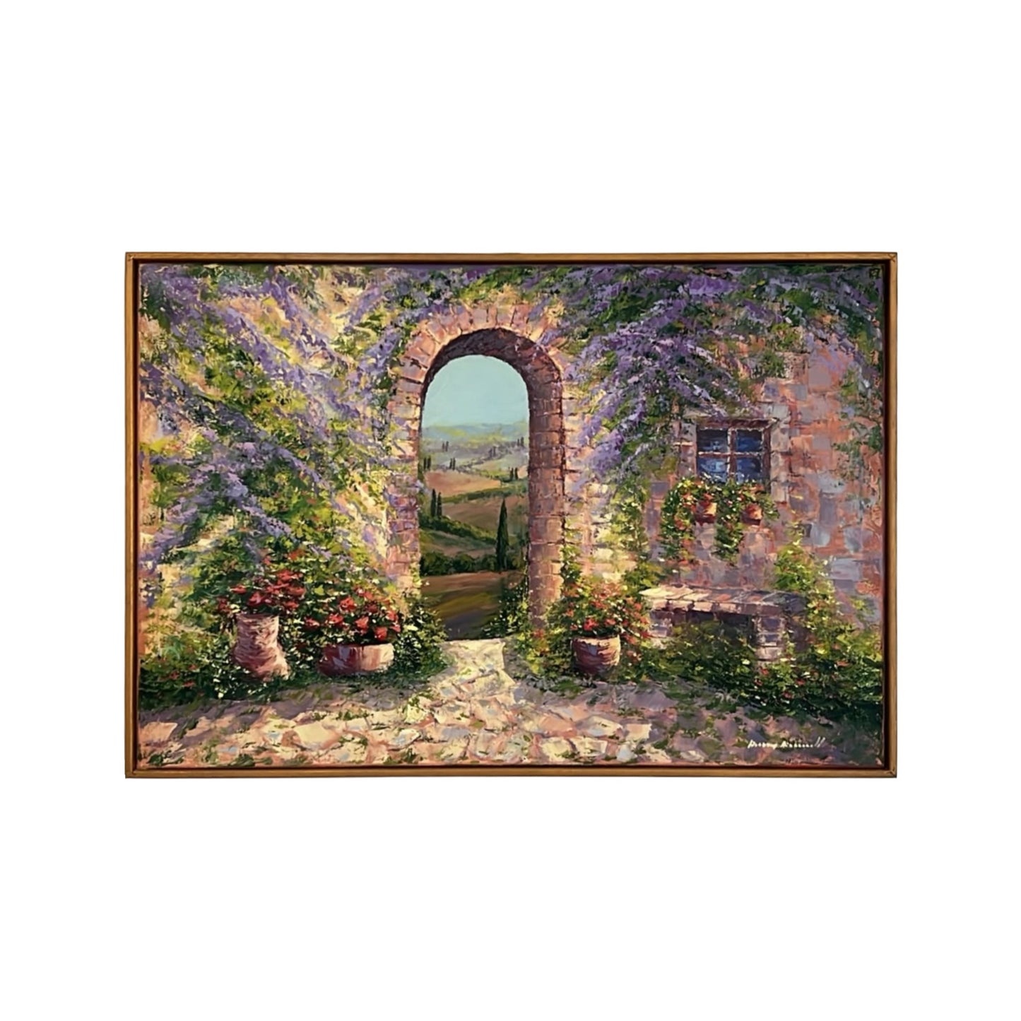 Hand-painted Tuscan Landscape on Canvas - Village - 90x60cm