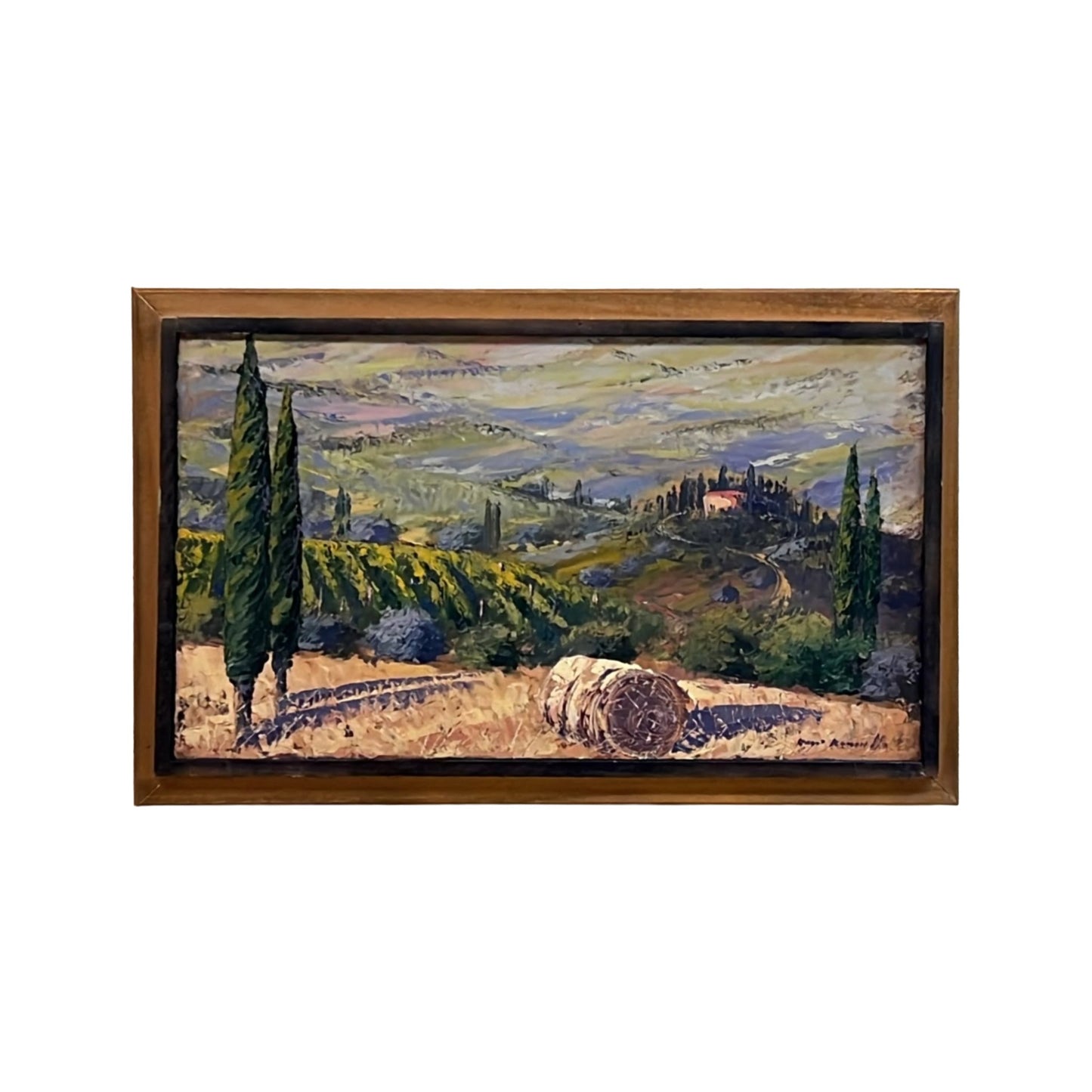 Hand-painted on canvas depicting a Tuscan landscape with wheat