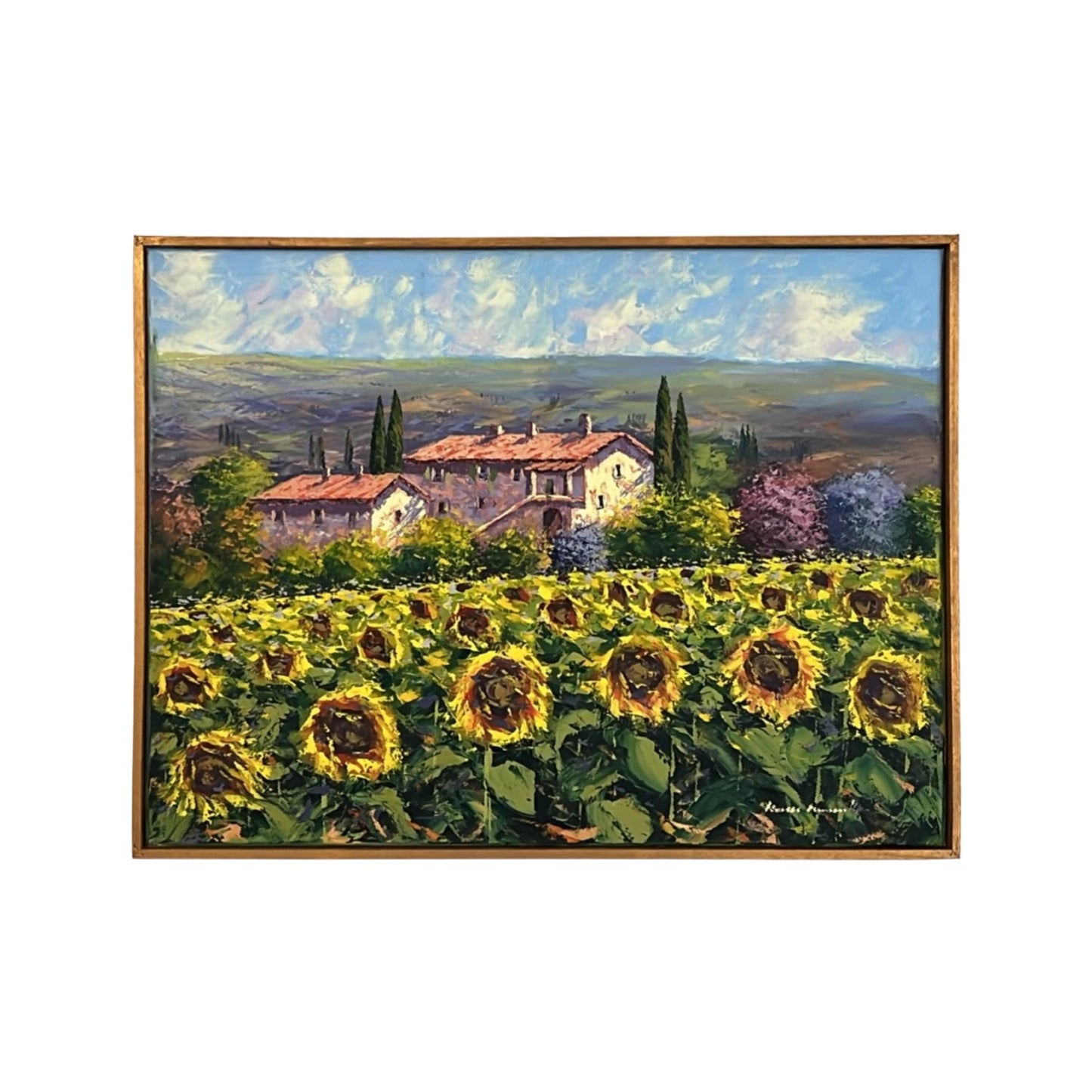 Hand-painted Tuscan Landscape on Canvas - Sunflowers - 80x60cm