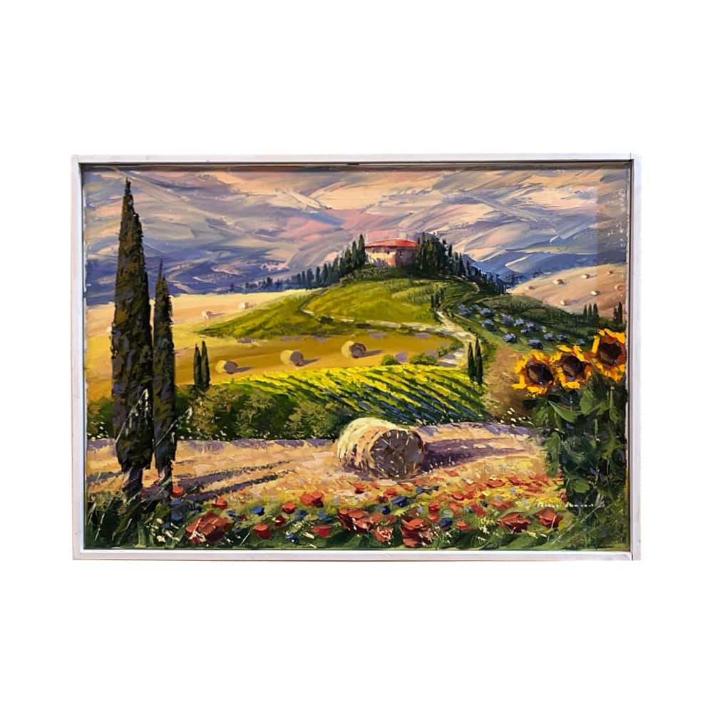 Painted on Canvas | Tuscan Landscape | Wheat Poppies | 70x50cm