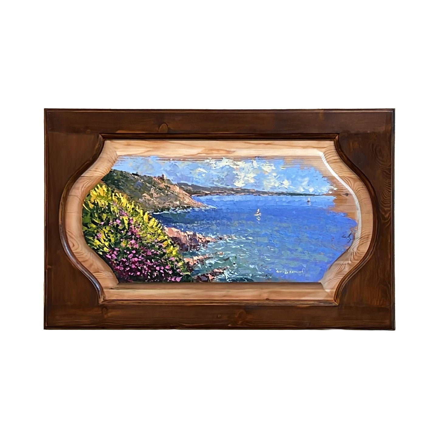 Painted on Wooden Shutter | Tuscan Landascape | Sea | 63x40cm