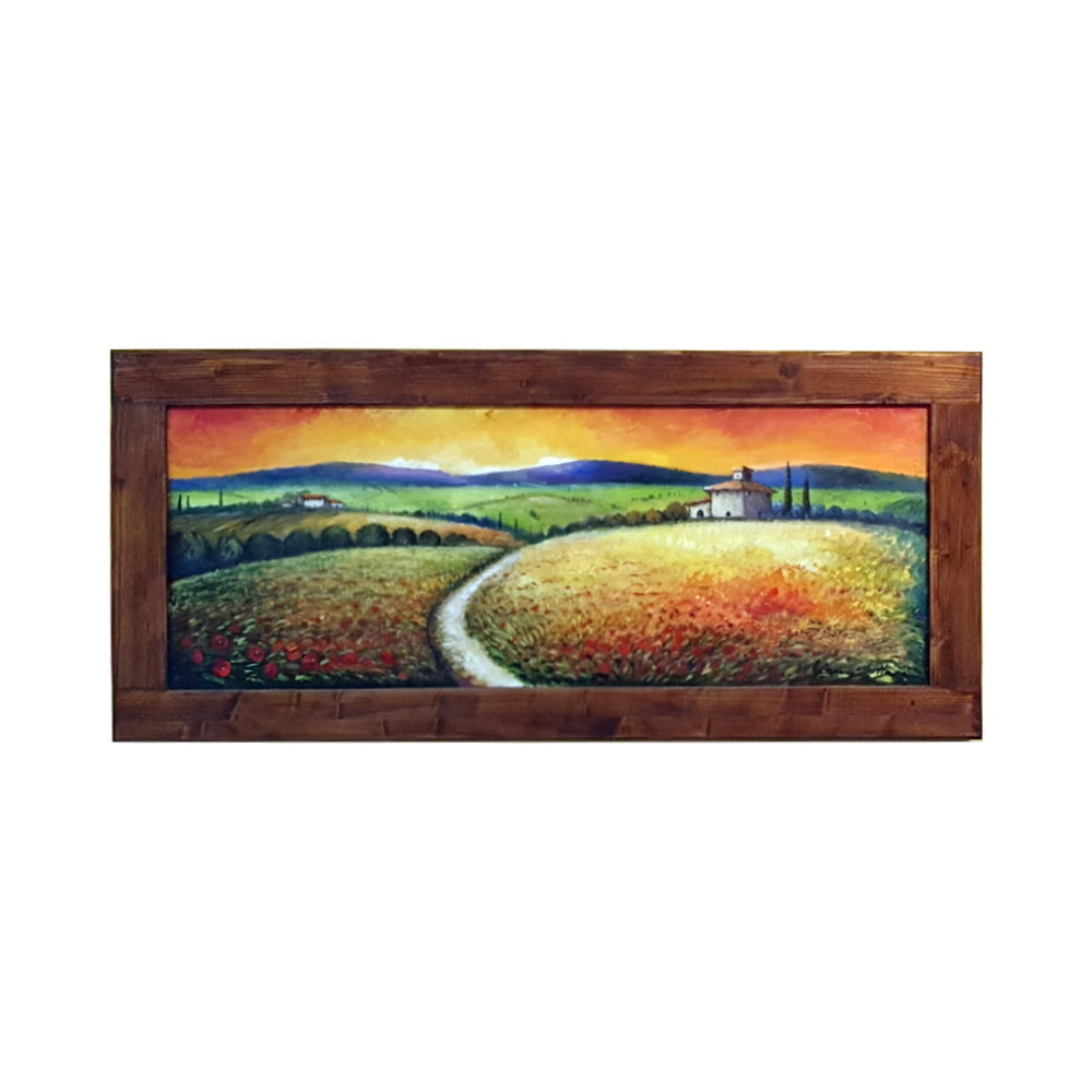 Hand-painted Tuscan Landscape on Wooden Shutter - Poppies - 114x51cm
