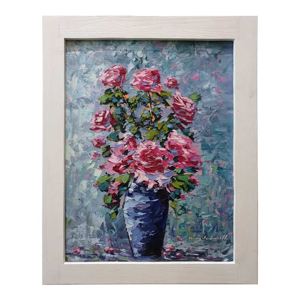 Painted on Canvas | Tuscan Landscape | Flowers | 38x48cm