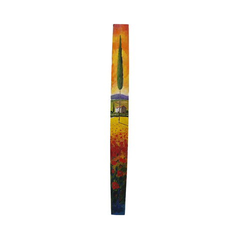 Painted on Wooden Barrel Stave | Tuscan Landscape | Poppies
