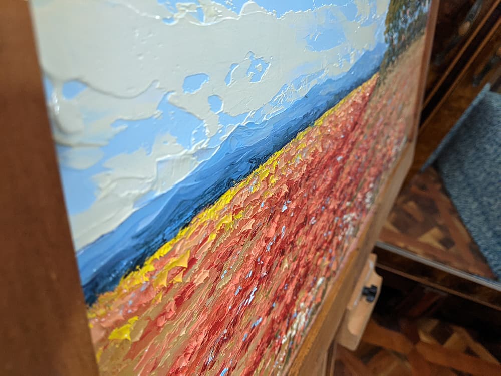 Painted on Wooden Shutter | Tuscan Landascape | Poppies | 95x48cm