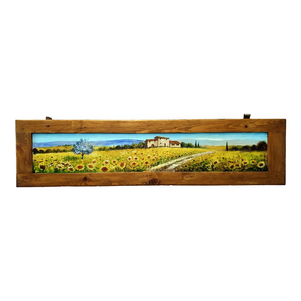 Hand-painted Tuscan Landscape on Wooden Shutter - Sunflowers - 131x33cm
