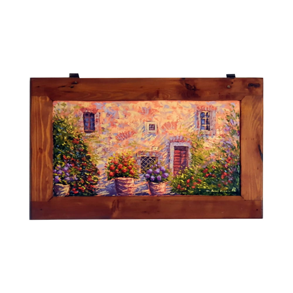 Hand-painted Tuscan Landscape on Wooden Window - Country House - 69x41cm