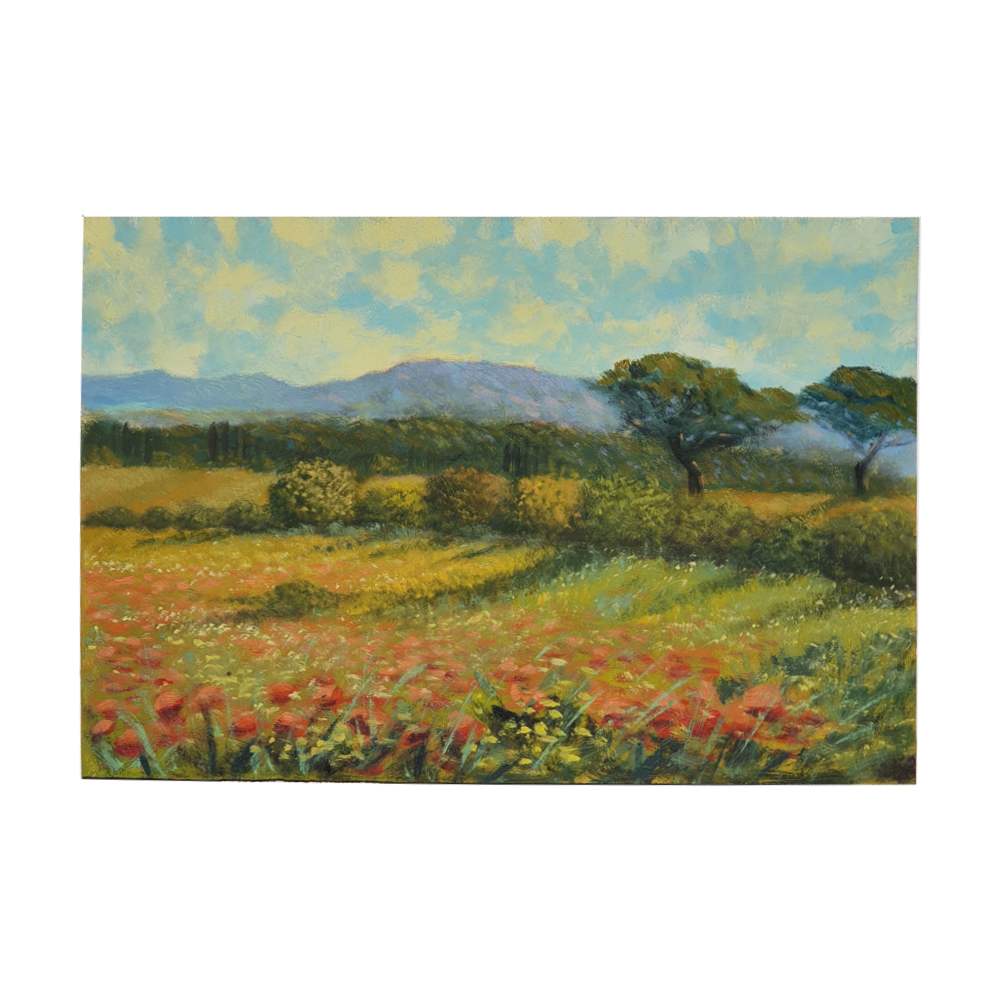 Painted on Wood | Tuscan Landscape | Poppies | 38x26cm