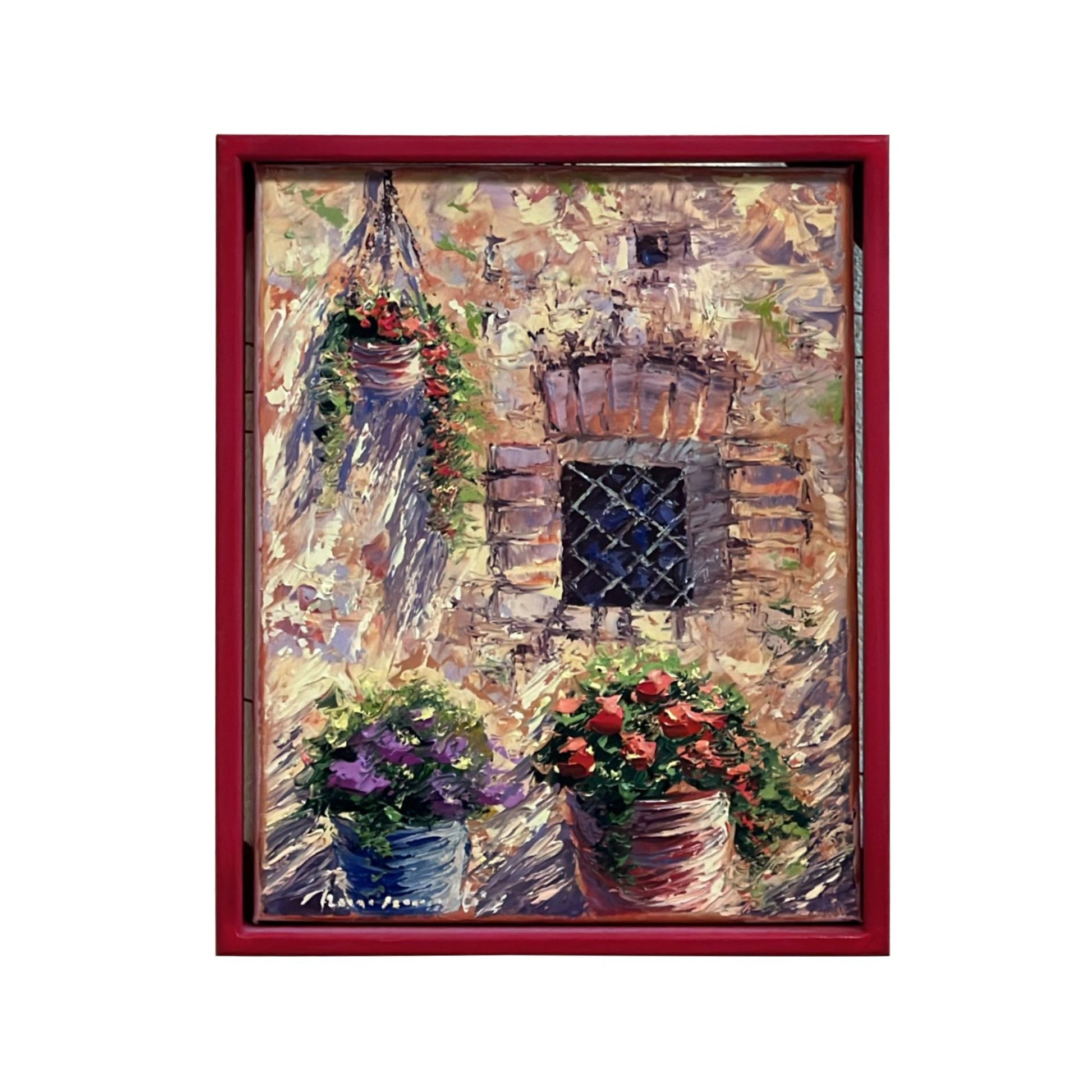 Hand-painted on canvas depicting a Tuscan landscape with country house