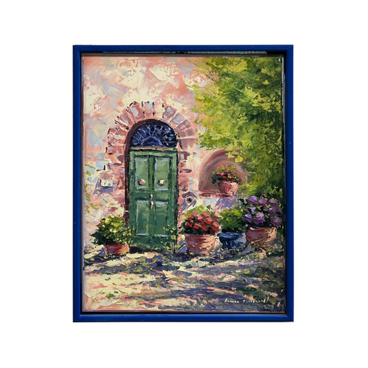 Hand-painted on canvas depicting a Tuscan landscape with country house