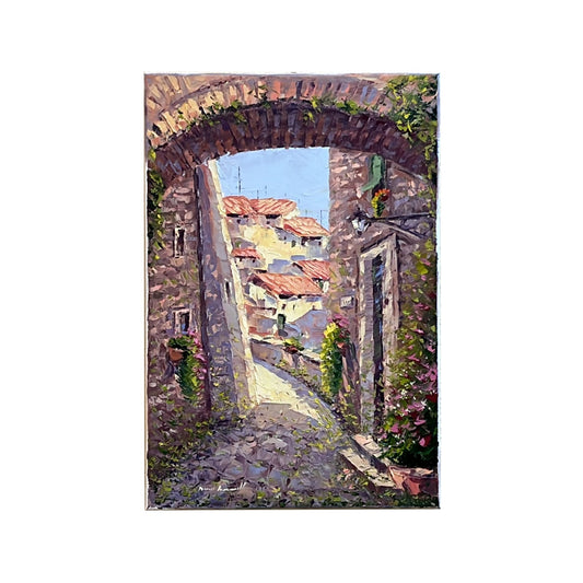 Hand-painted on canvas depicting a Tuscan landscape with Montepulciano