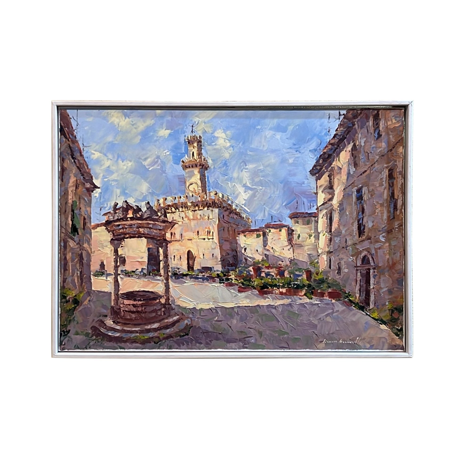 Hand-painted on canvas depicting a Tuscan landscape with Montepulciano