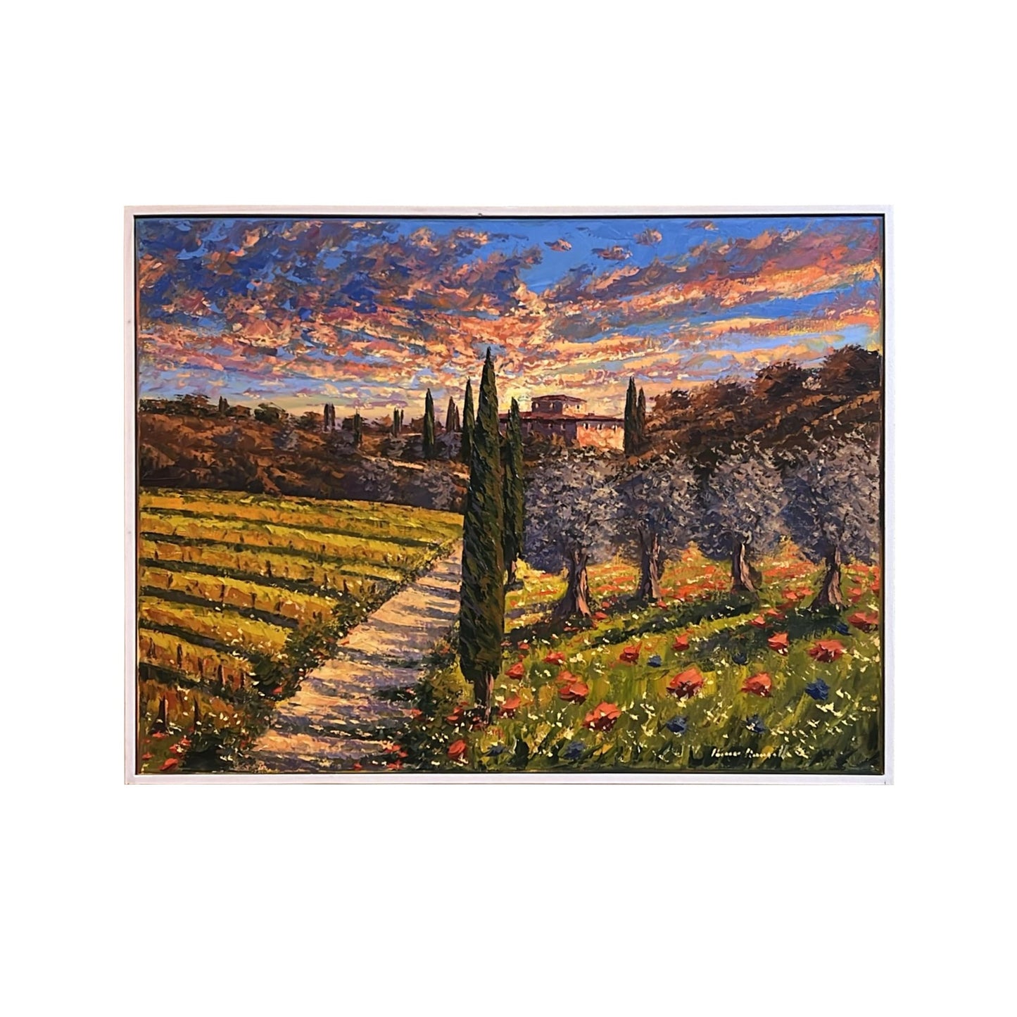 Hand-painted Tuscan Landscape on Canvas - Country Road - 80x60cm