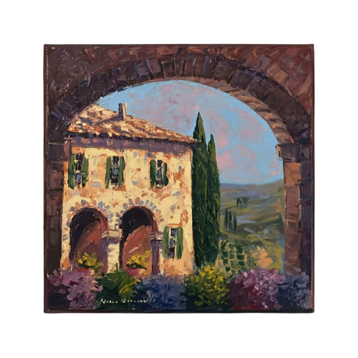 Hand-painted Tuscan Landscape on Canvas - Contry House - 30x30cm