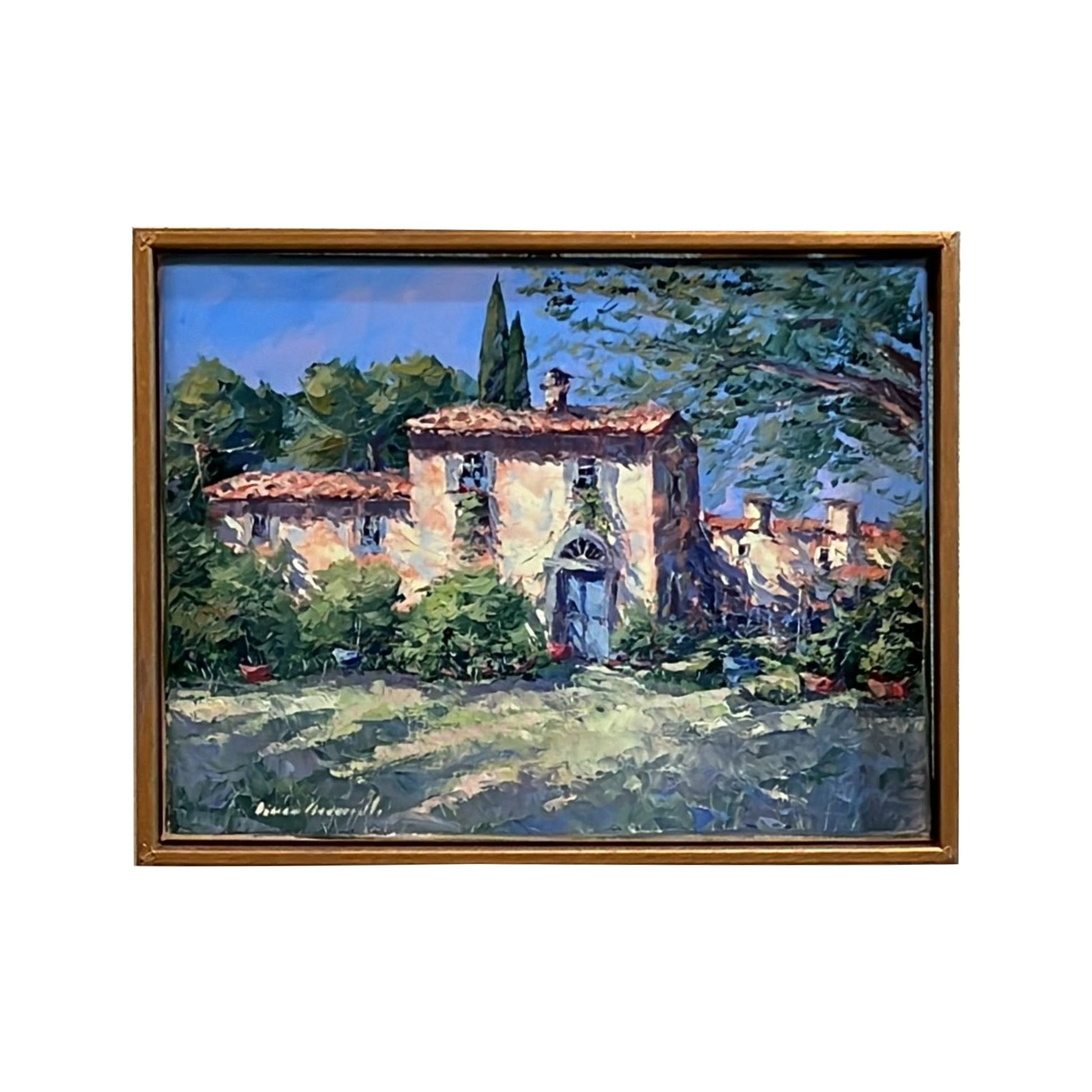 Hand-painted on canvas depicting a Tuscan landscape with country house