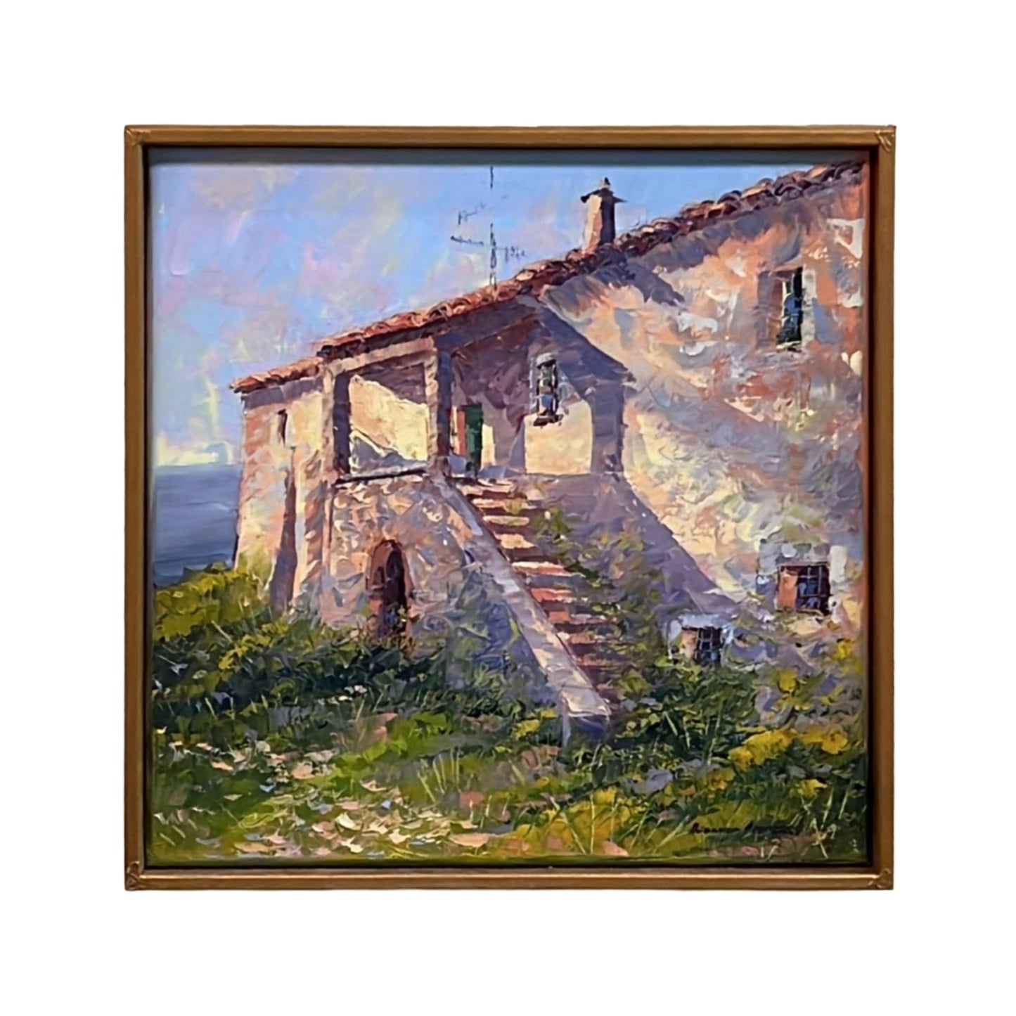 Hand-painted Tuscan Landscape on Canvas - Country House - 40x40cm