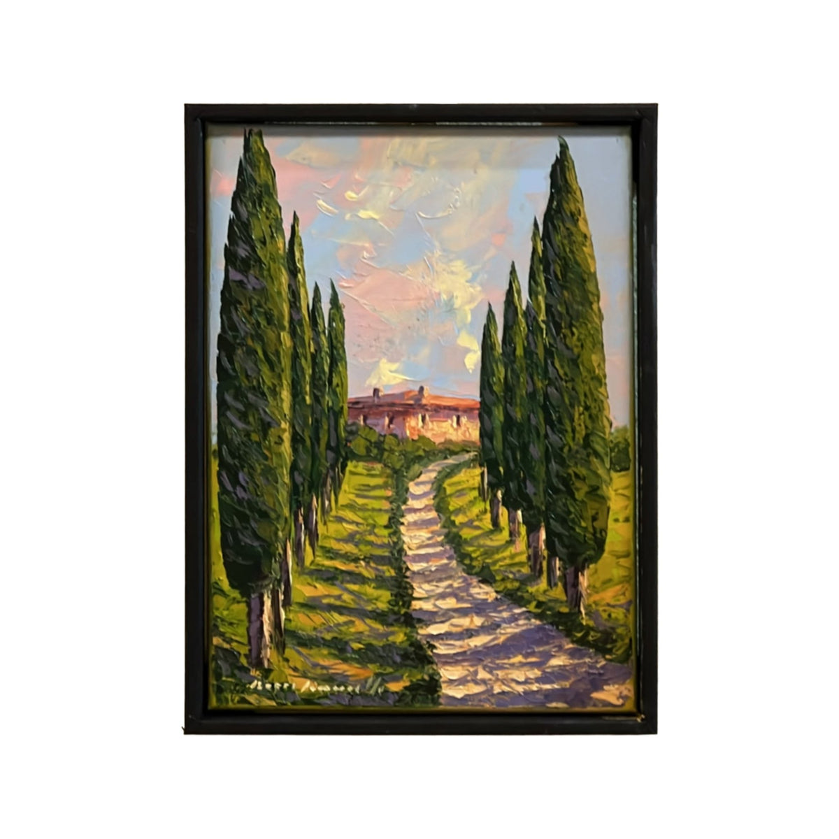 Hand-painted Tuscan Landscape on Canvas - Country Road - 25x35cm