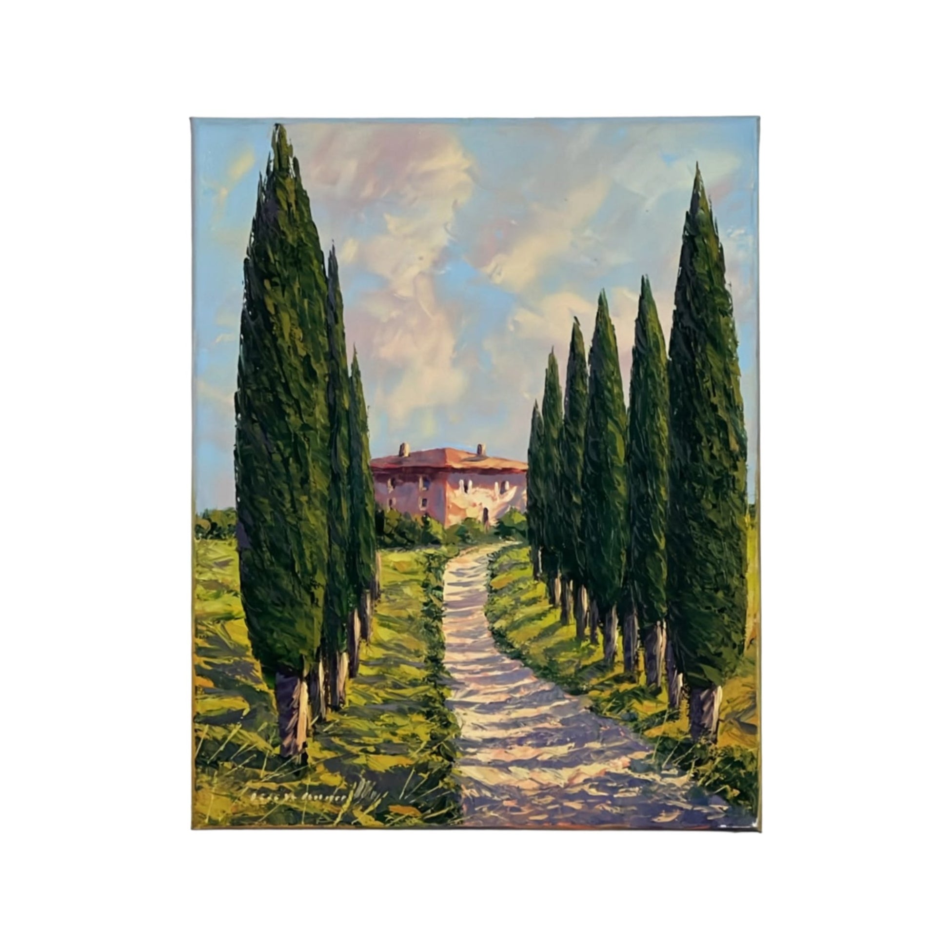 Hand-painted Tuscan Landscape on Canvas - Country Road - 40x50cm