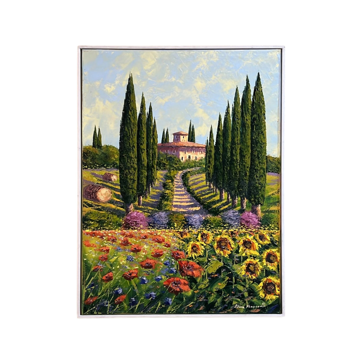 Hand-painted Tuscan Landscape on Canvas - Country Road - 60x80cm
