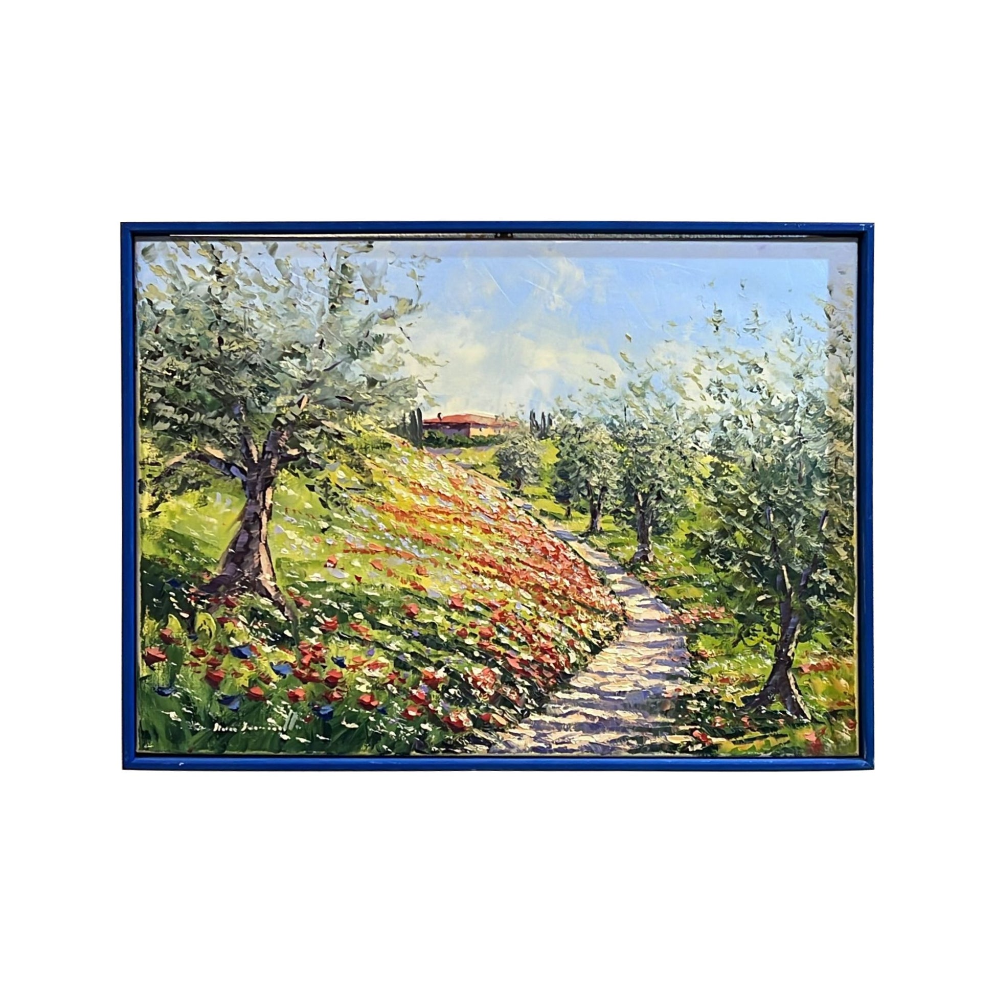 Hand-painted on canvas depicting a Tuscan landscape with country road