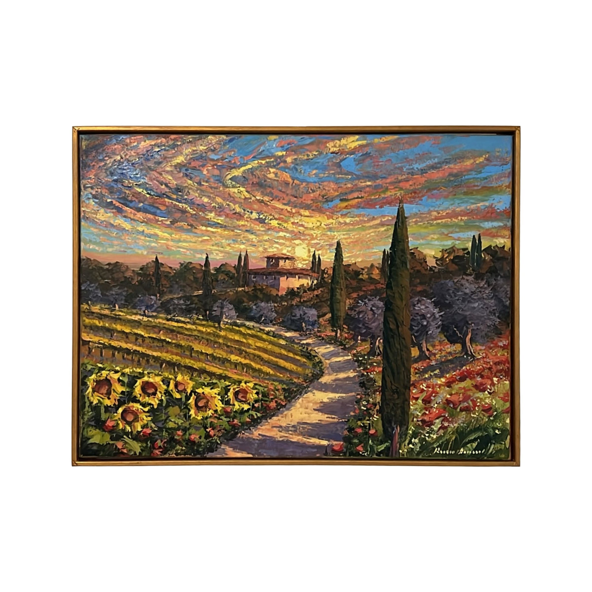 Hand-painted Tuscan Landscape on Canvas - Country Road - 80x60cm