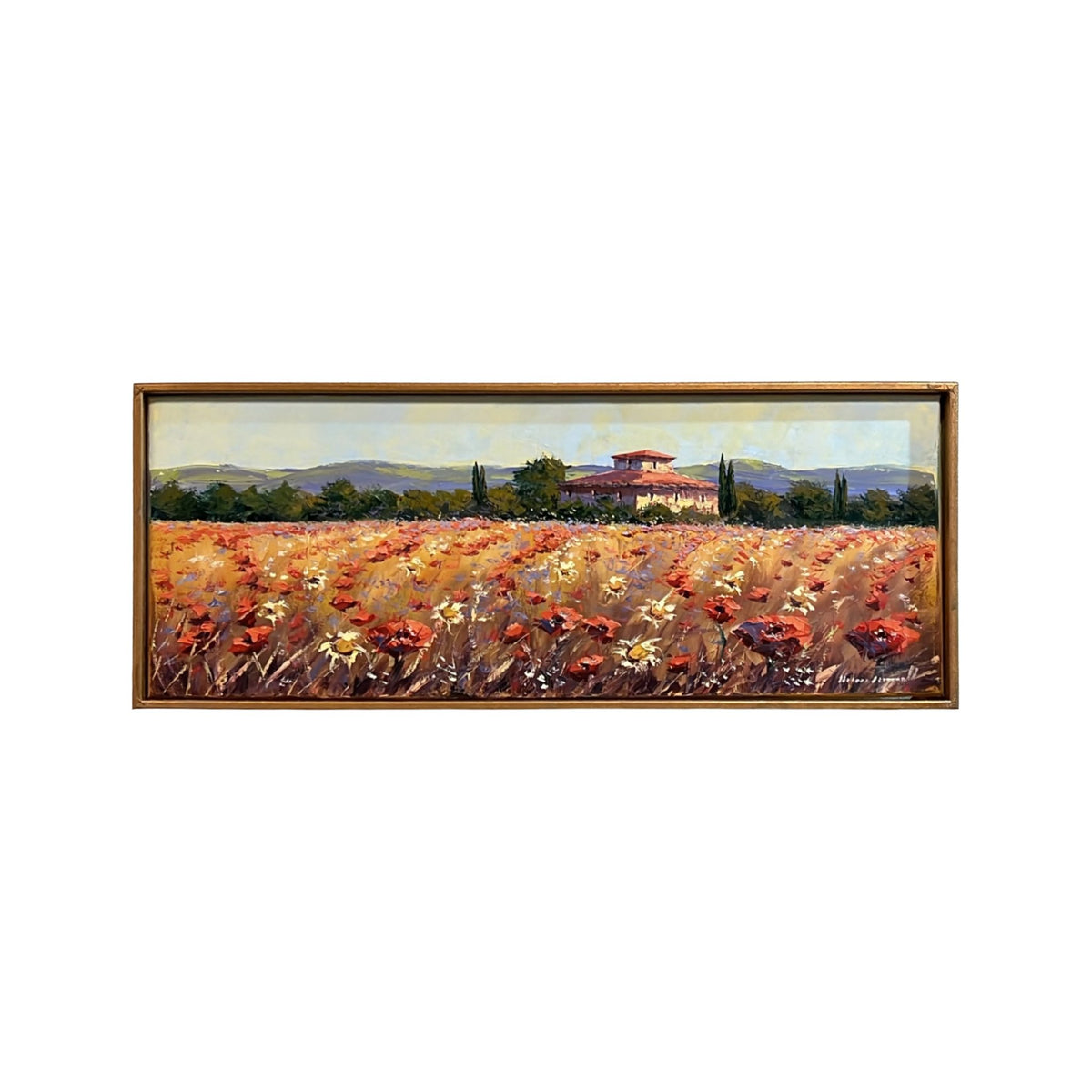 Hand-painted Tuscan Landscape on Canvas - Flowers - 80x30cm