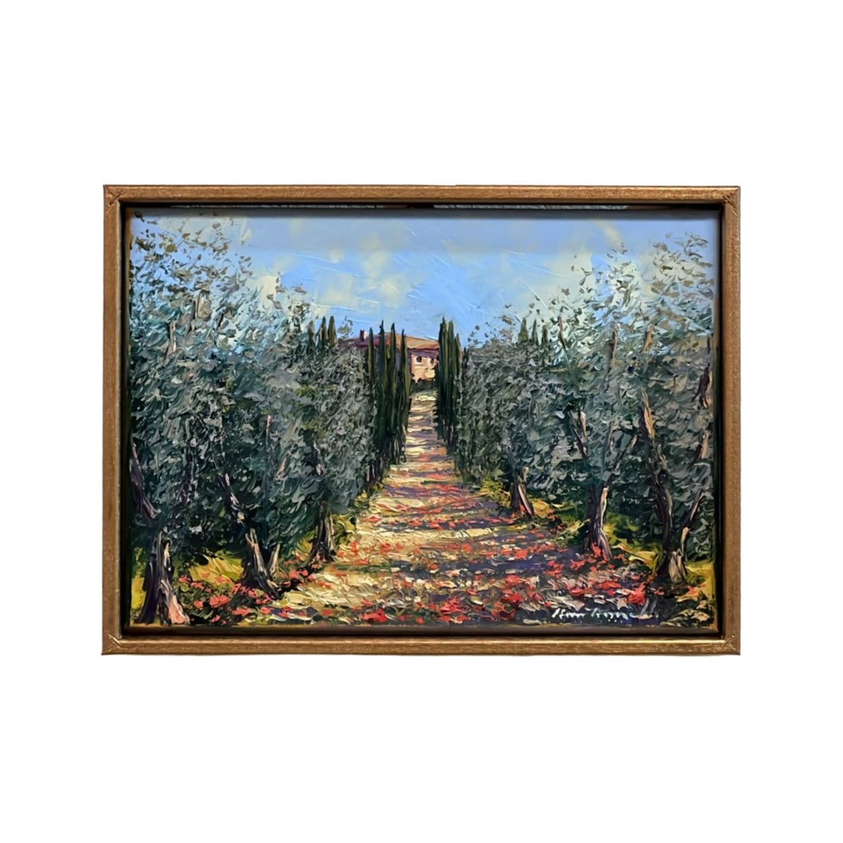 Hand-painted Tuscan Landscape on Canvas - Olive Trees - 35x25cm