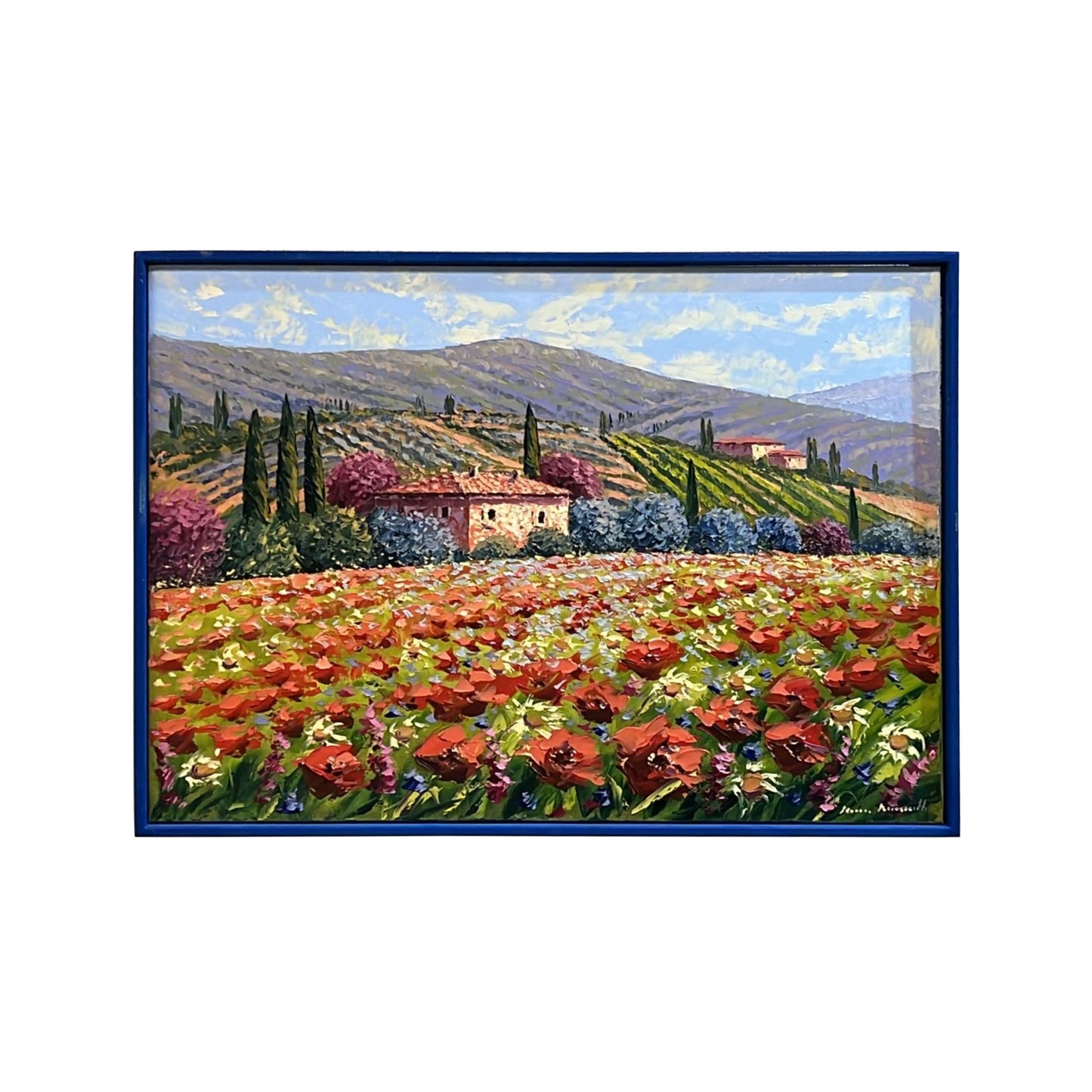 Hand-painted Tuscan Landscape on Canvas - Poppies - 70x50cm