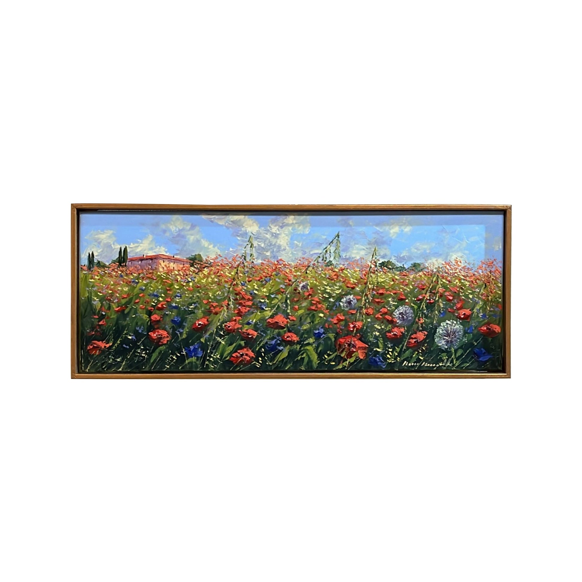 Hand-painted on canvas depicting a Tuscan landscape with Poppies