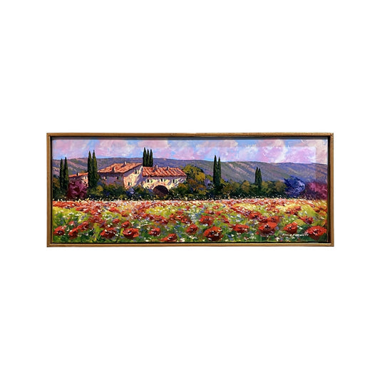 Hand-painted Tuscan Landscape on Canvas - Poppies - 80x30cm