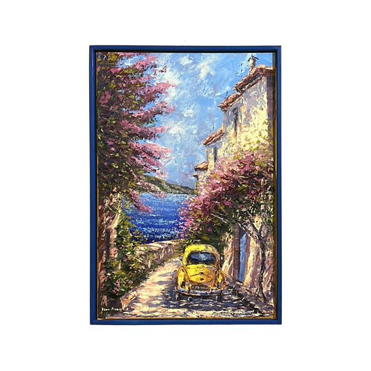Hand-painted on canvas depicting a Tuscan landscape with sea