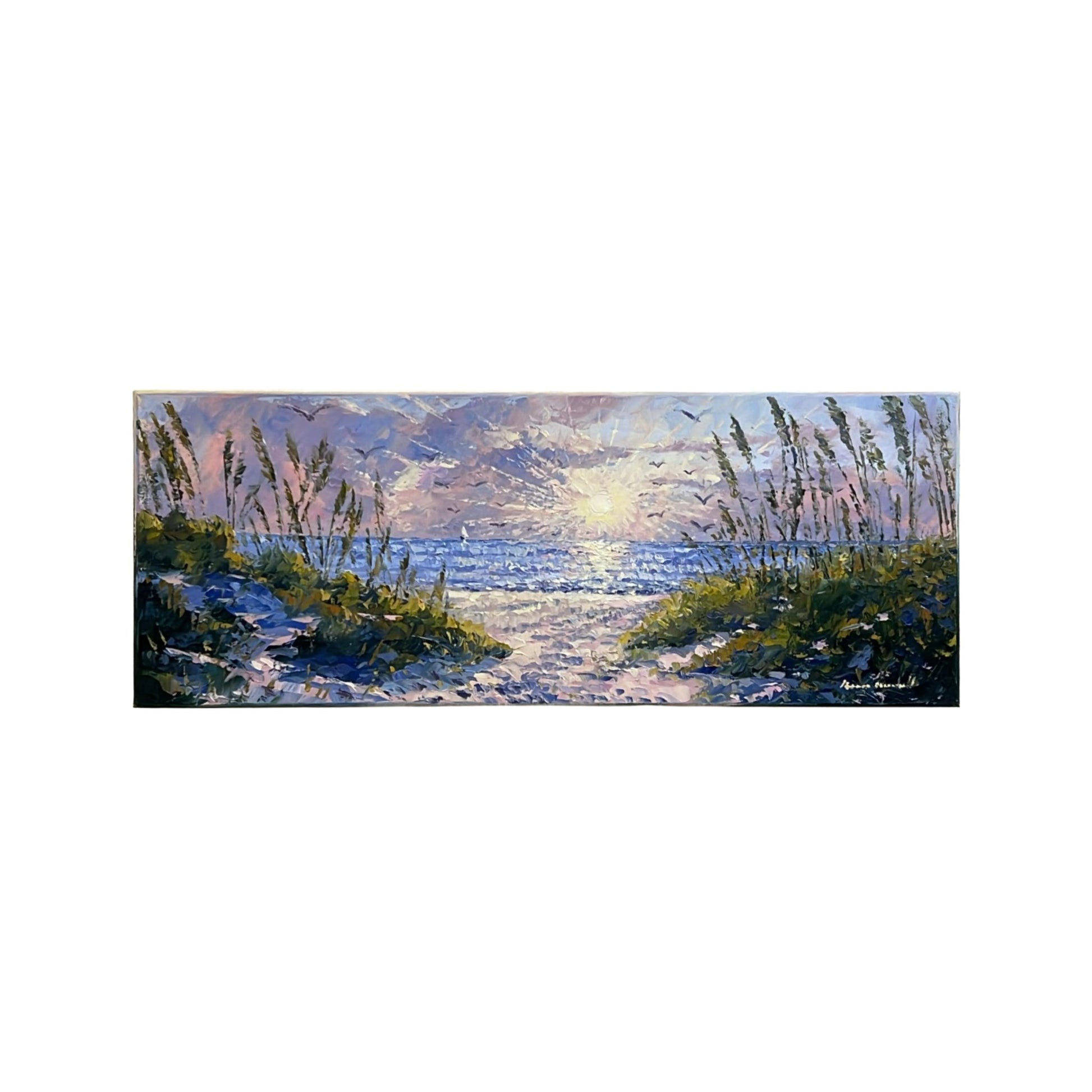 Hand-painted on canvas depicting a Tuscan landscape with sea