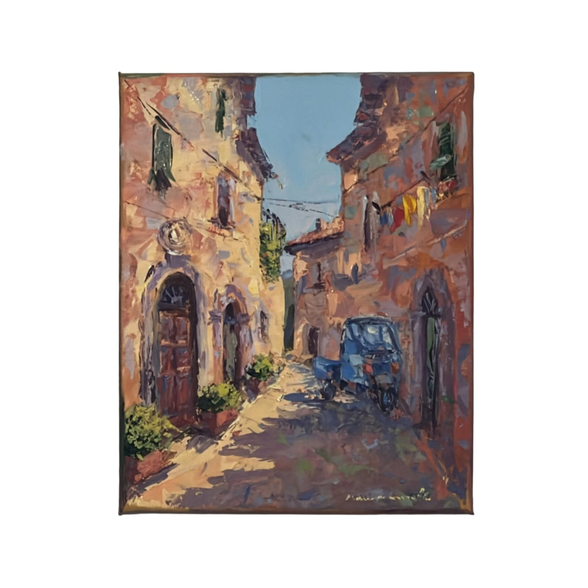 Hand-painted Tuscan Landscape on Canvas - Village - 24x30cm