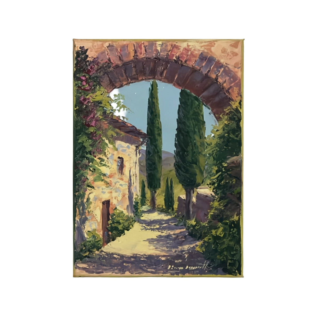 Hand-painted Tuscan Landscape on Canvas - Village - 25x35cm