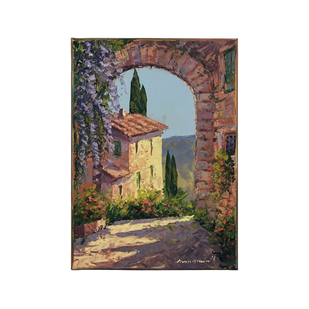Hand-painted Tuscan Landscape on Canvas - Village - 25x35cm