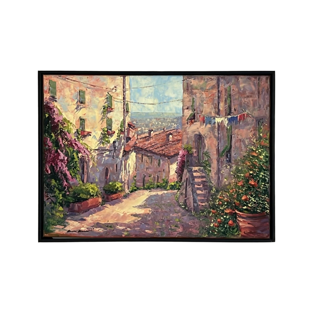 Hand-painted Tuscan Landscape on Canvas - Village - 70x50cm