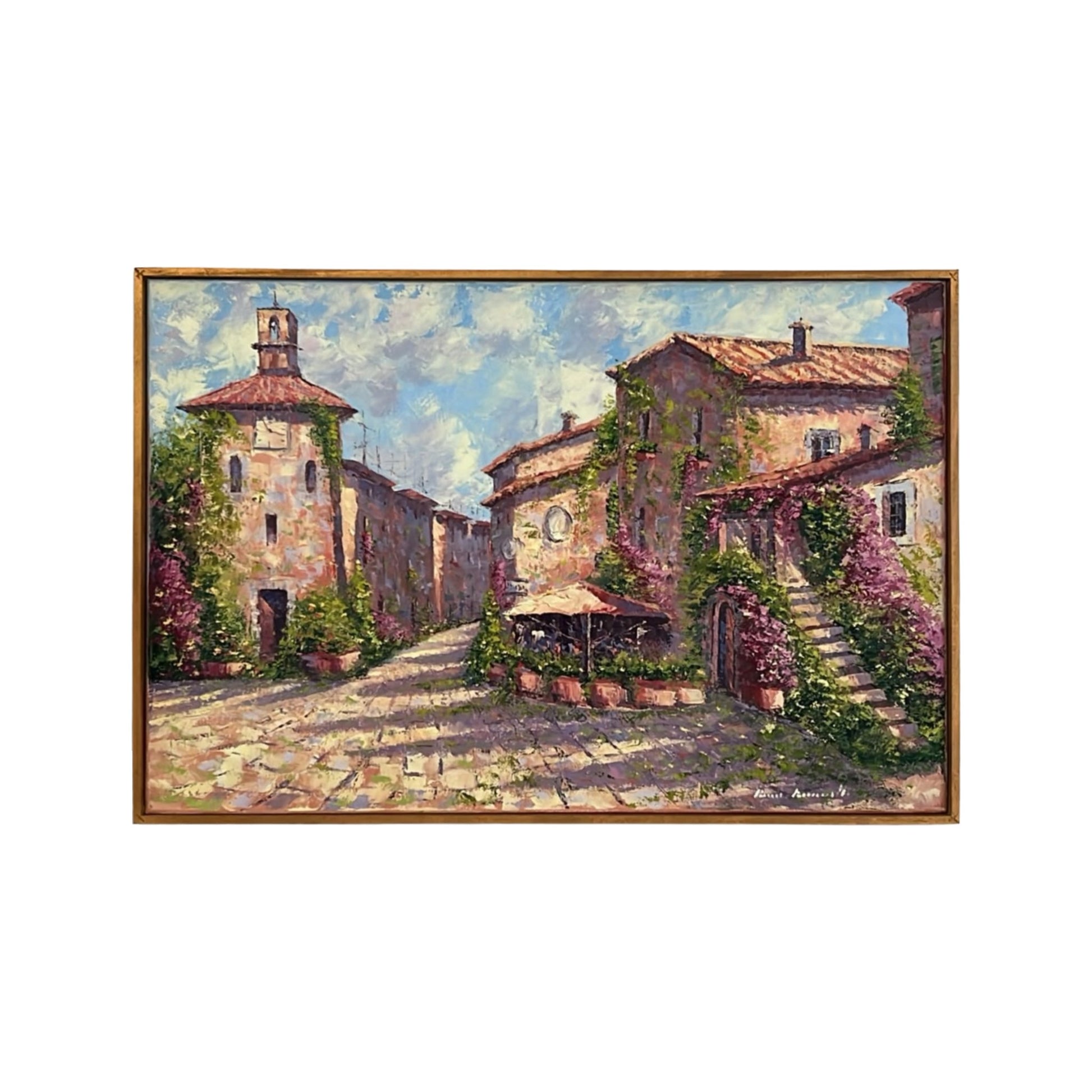 Hand-painted Tuscan Landscape on Canvas - Village - 90x60cm