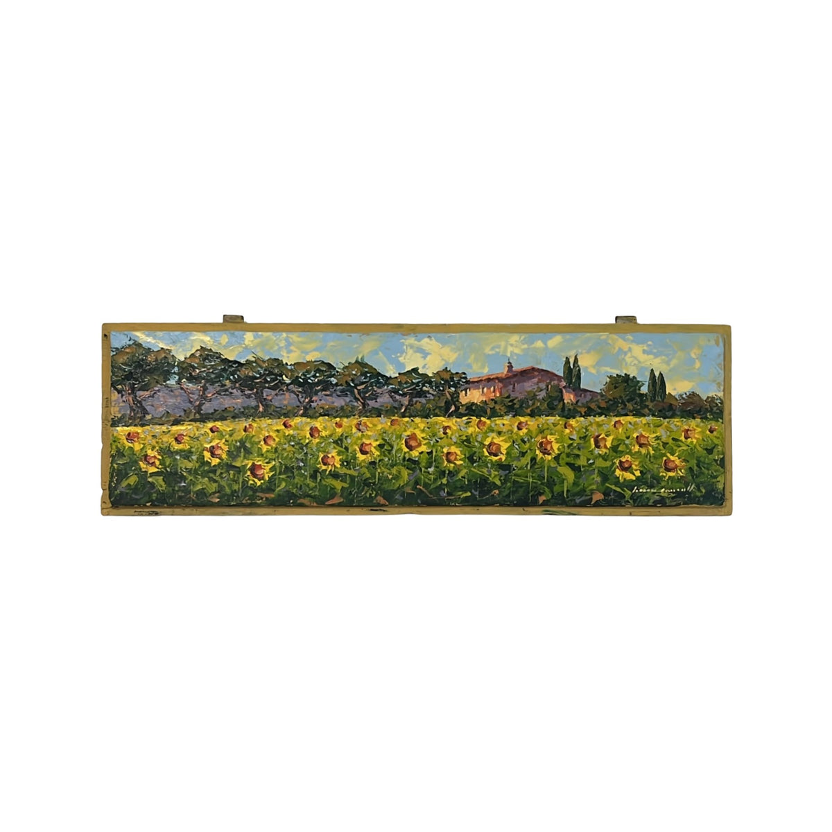 Hand-painted Tuscan Landscape on Wooden Shutter - Sunflowers - 93x28cm