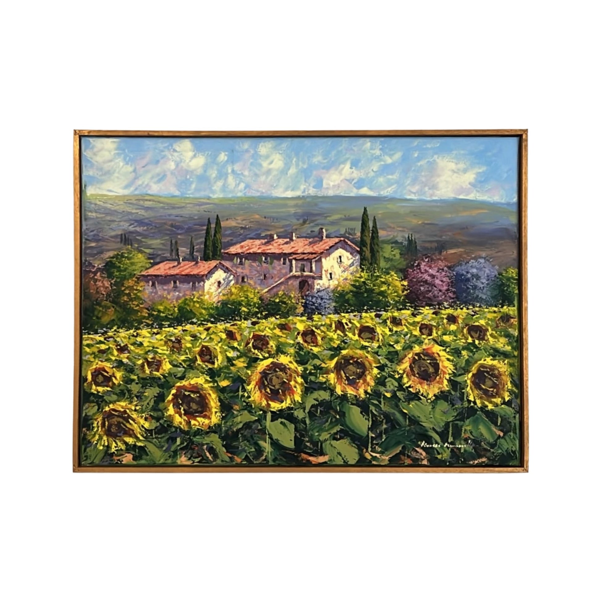 Hand-painted Tuscan Landscape on Canvas - Sunflowers - 80x60cm