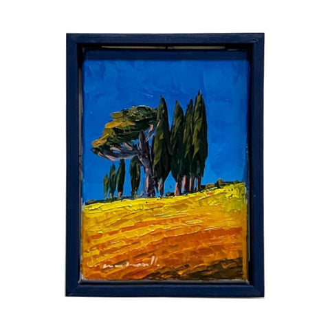Painted on Canvas | Tuscan Landscape | Cypresses | 13x18cm