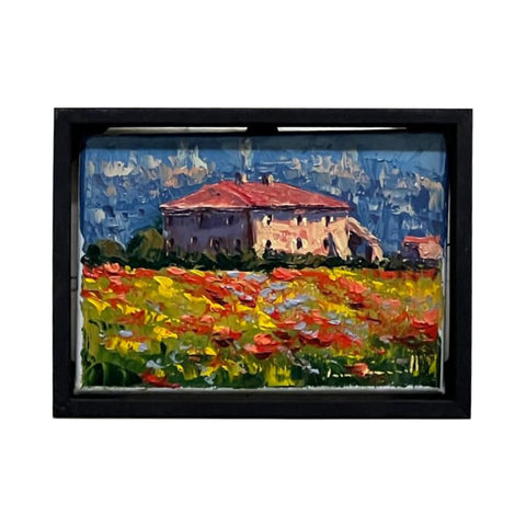 Painted on Canvas | Tuscan Landscape | Poppies | 18x13cm