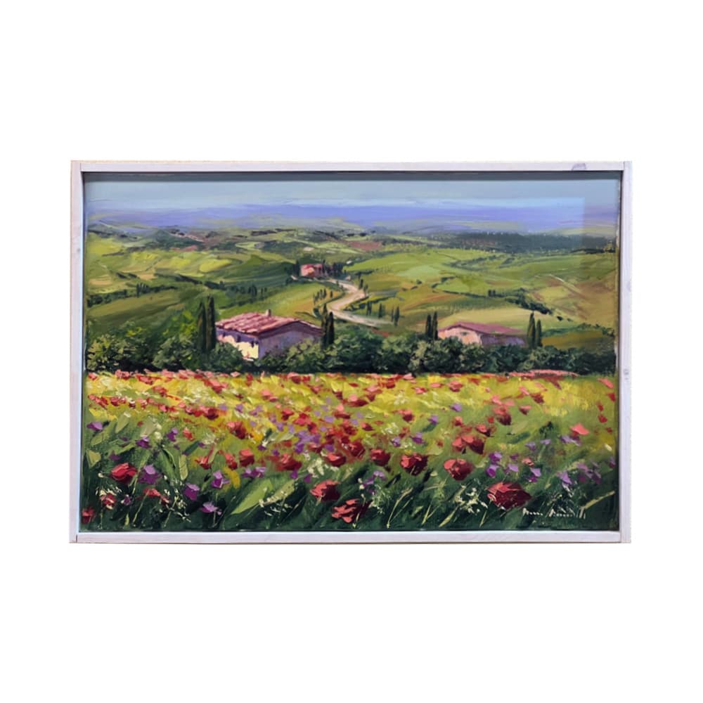 Painted on Canvas | Tuscan Landscape | Poppies | 60x40cm