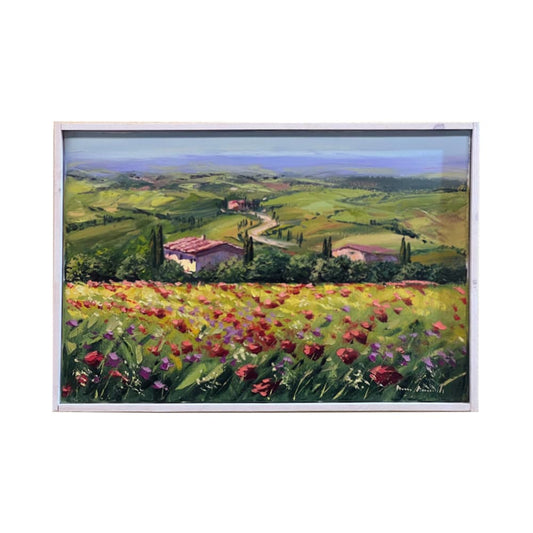 Painted on Canvas | Tuscan Landscape | Poppies | 60x40cm