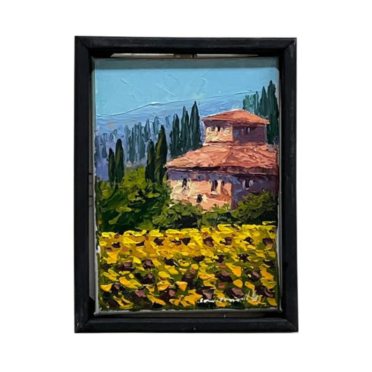 Painted on Canvas | Tuscan Landscape | Sunflowers | 13x18cm