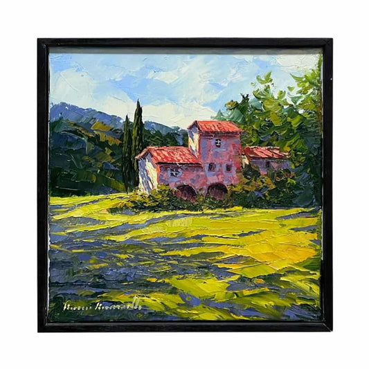 Painted on Canvas | Tuscan Landscape | Sunflowers | 31x31cm